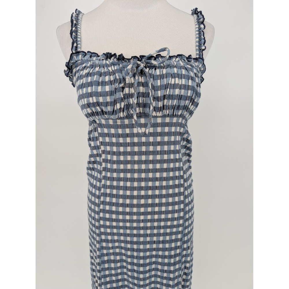 Free People Lucinda Gingham Corset Midi Dress M Blue White Smocked Cottage Boho - Picture 6 of 16